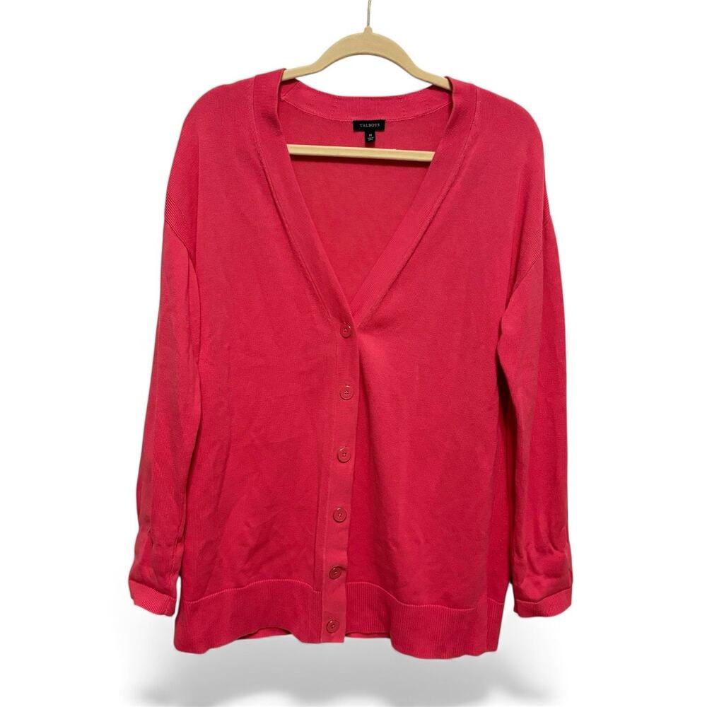 Talbots Cardigan Sweater Women Medium Pink V-Neck Lightweight Twee Elle Barbie